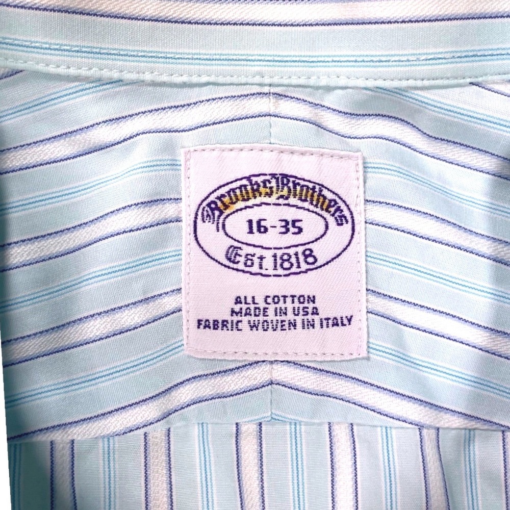 Brooks Brothers 16 35 Dress Shirt Mens Pastel Stripe Italy Fabric USA Made *READ